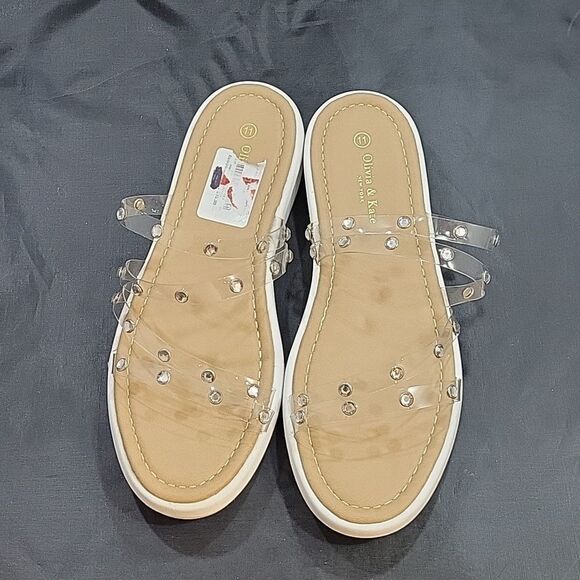 BRAND NEW OLIVIA &KATE STUDDED CLEAR MULTI-STRAP SLIP-ON WOMEN"S SANDAL - Picture 2 of 12
